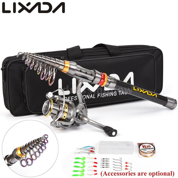 Lixada Carbon Fiber Telescopic Fishing Rod and Reel Combo Full Kit Spinning Z5I5 