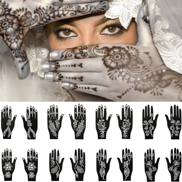 Buy 12 Sheets India Arabian Hand Temporary Tattoo Temples Kit, Reusable  Glitter Tattoo Stencils Stickers for Women Finger Hands Body Painting  Online at desertcartINDIA