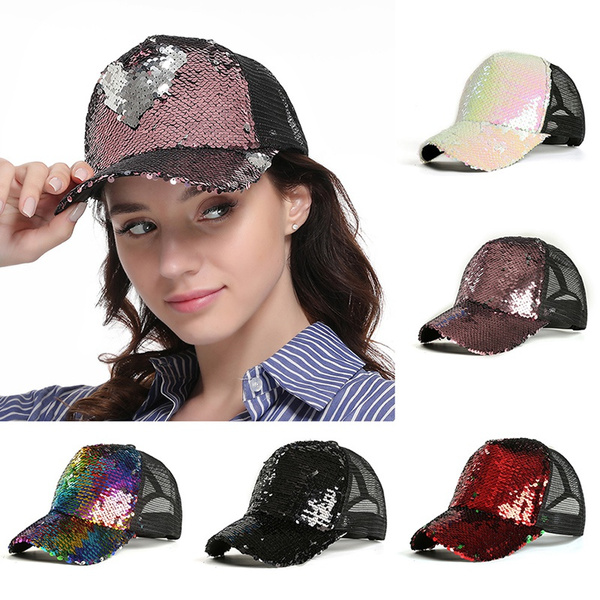 Women Cap Sequins Diy Baseball Cap Mesh 