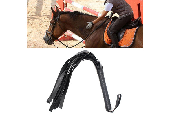Black Faux Leather Horse Show Flogger Spurs Strap Whip Riding Crops  Equestrian, 