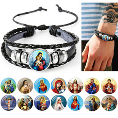 christianjewelry, blackleatherbracelet, catholicbracelet, jesus
