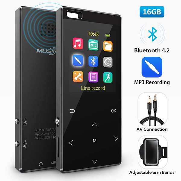 Support up to 128gb 16GB MP3 Player with bluetooth4.2 Touch Buttons Portable Lossless Digital Audio Player with FM Radio/Voice Recorder MP3 Direct Recording Black Pedometer with an Armband 