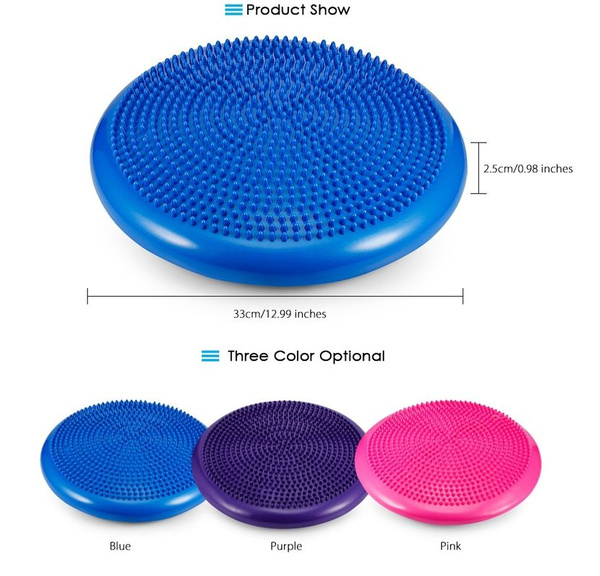 Purple Durable Inflatable Yoga Wobble Stability Balance Disc Massage Cushion Mat 
