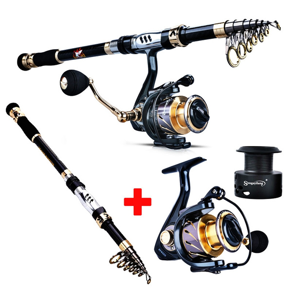 Sougayilang Fishing Rod and Spinning Reel Combo - Carbon Fiber Portable  Telescopic Ultralight Fishing Pole with 13 +1BB Fishing Reel - Spare Spool  As Gift