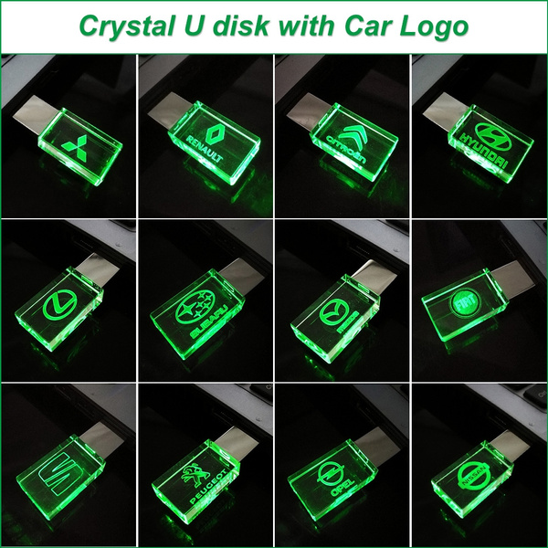 Transparent Crystal USB Flash Drive 8GB 16GB 32GB 64GB LED Light Car USB Light Wish
