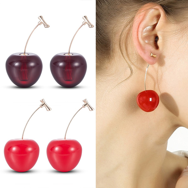 Cute Sweet Simulation Red Cherry Fruit Stud Earrings for Women Girl Student Gift 