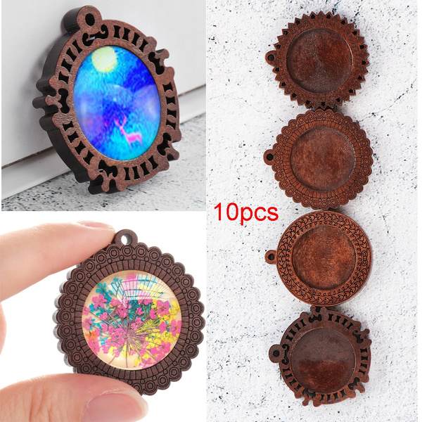 Necklace Diy Craft Glass Cabochon Pendant Base Round Wooden Cabochon Tray Cameo 