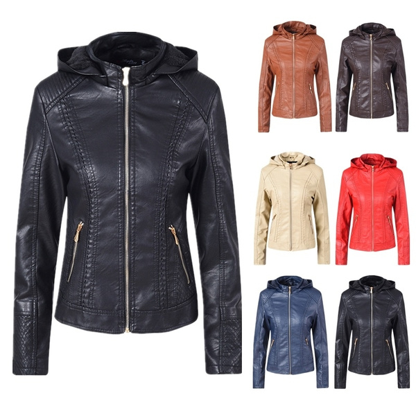 womens leather jacket with sweater sleeves