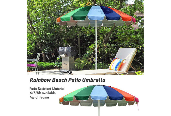 Andyes Rainbow Beach Patio Umbrella W Metal Frame 16 Rib Tilt Market Table Umbrella Outdoor Sunshade Cover Sand Anchor Wish