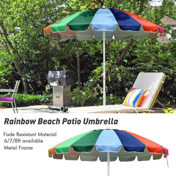 Andyes Rainbow Beach Patio Umbrella W Metal Frame 16 Rib Tilt Market Table Umbrella Outdoor Sunshade Cover Sand Anchor Wish