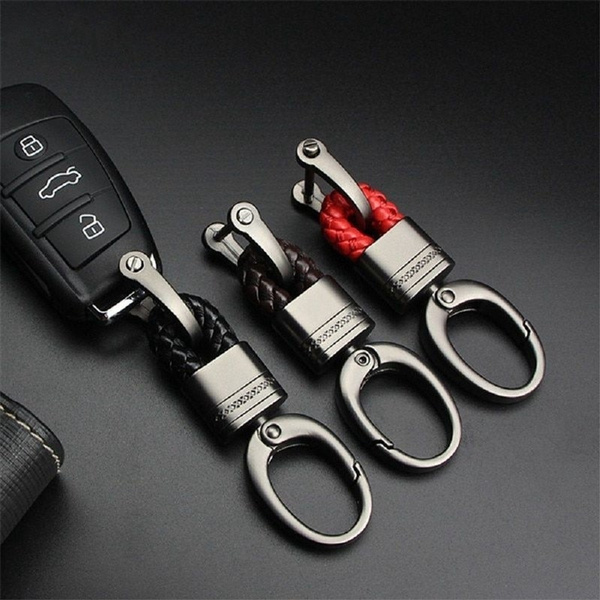 2 Pieces Genuine Leather Car Logo Keychain Black Car Key Chain Home Metal Keyring Multifunctional Car Key Rings with 360 Degree Rotatable Snap Swivel and Anti-Lost Screw for Men Women 