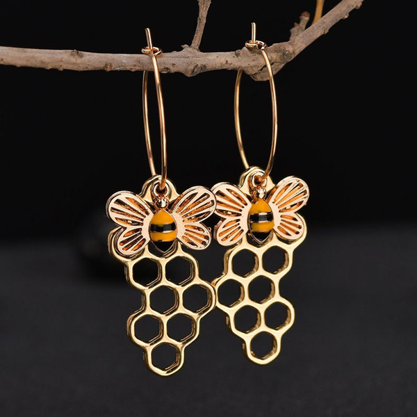 Honey Bee Hoops Earring Animal 