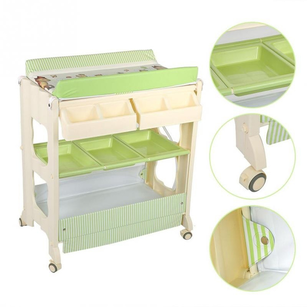 wooden baby changing unit with bath