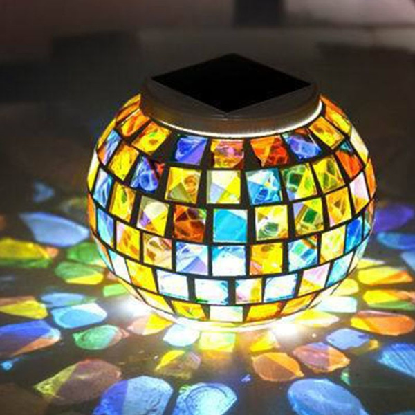Solar Powered Mosaic Glass Ball Garden Lights Color Changing Table Lamps Waterproof Outdoor Lawn For Festival Gifts Indoor Or Decorations Wish Solar Powered Mosaic Glass Ball Garden, Mosaic Solar Garden Lights