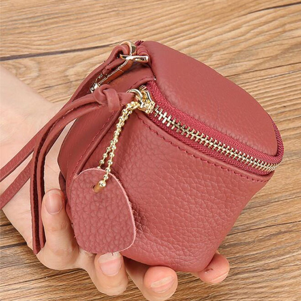 Small Square Leather Purse for Women with Zipper