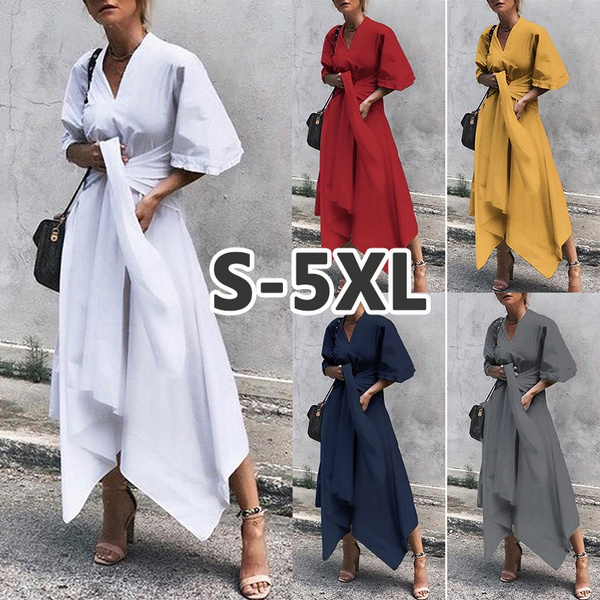 V Neck Short Sleeve Wrap Dress Women 