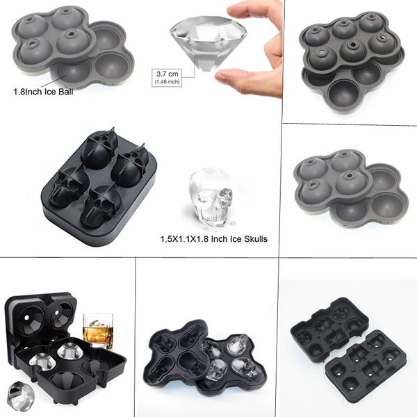 Silicone ICE Cube Trays Maker Round Ball Molds Whiskey Cocktails Party 3D  Skull