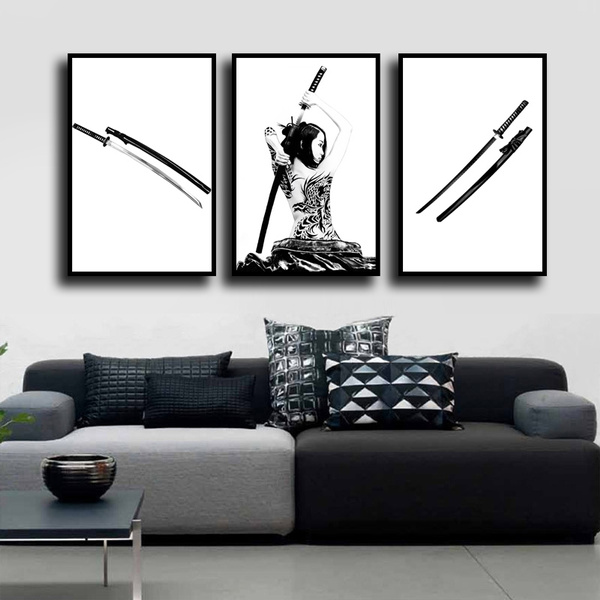 Japanese Sword Katana Decor Painting Black and White Japanese ...