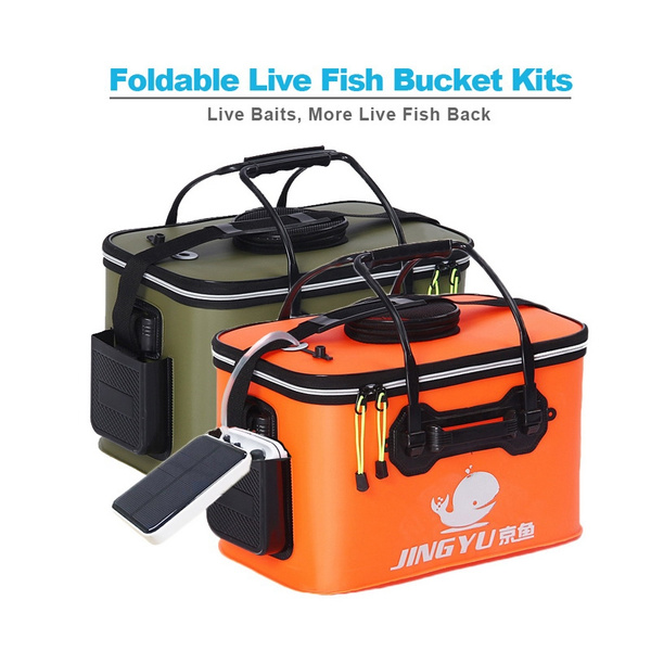 Collapsible Live Bait Bag Fish Live Well Bucket With Aerator Kit