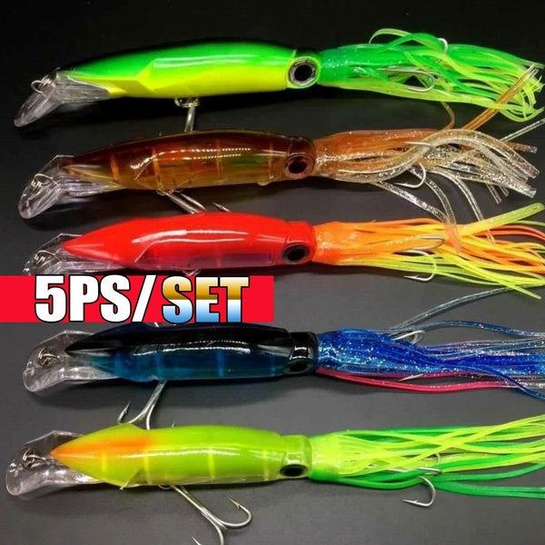 5PC/Set Fishing Lures Octopus Trolling Baits Big Hard Squid Skirts Lure with  Hooks (9 40g/Piece)