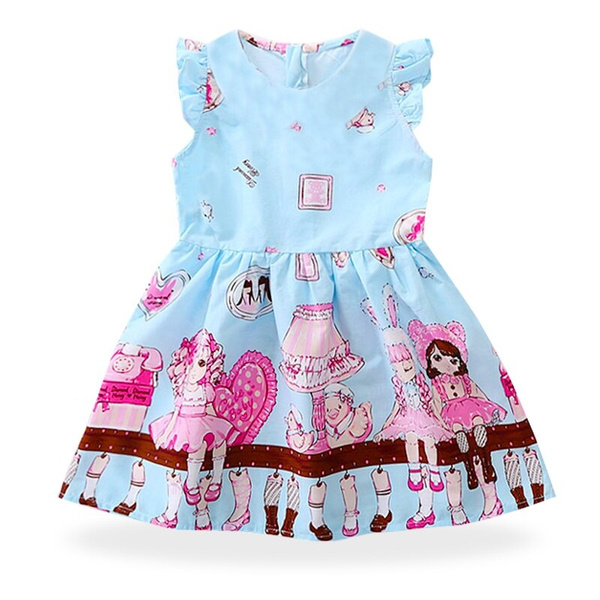 Baby Kids Summer 2-7 Years Cute Girl Cotton Clothing Cartoon Print Bowknot  Children's Clothing Girls Cartoon Dress | Wish