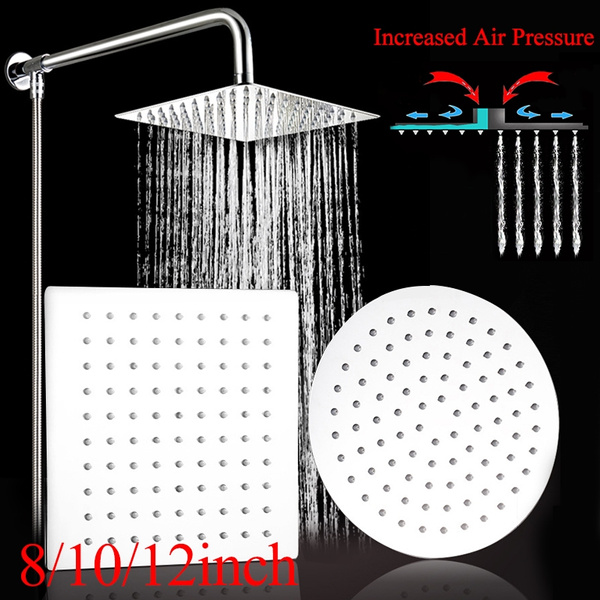 1Pcs 8/10/12 Inch Bathroom Square Stainless Steel Top Spray Faucet Head ...