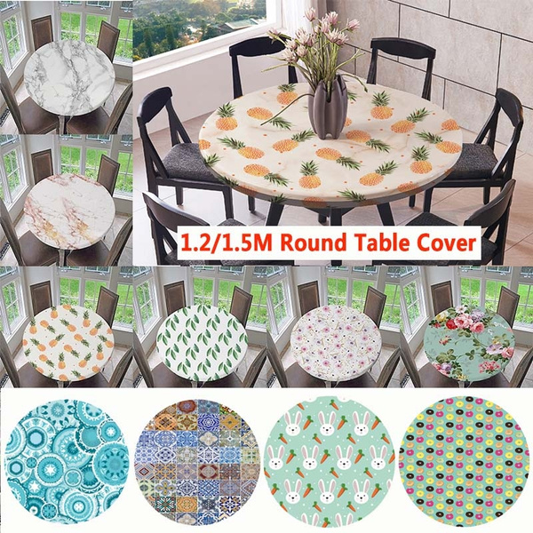 Mermaid Round Fitted Tablecloth with Elastic Edged Ocean Mermaid Fish Scale Round Table Cover Wipeable Waterproof Table Cloth for Kitchen Dining Table Party Picnic