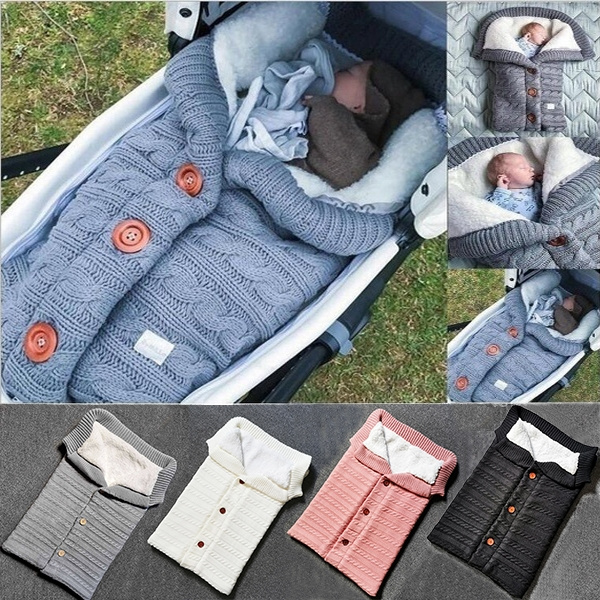 Newborn's Pram Fashion Warm Knitting Sleeping Bag Baby's Soft Outdoor  Sleeping Blanket