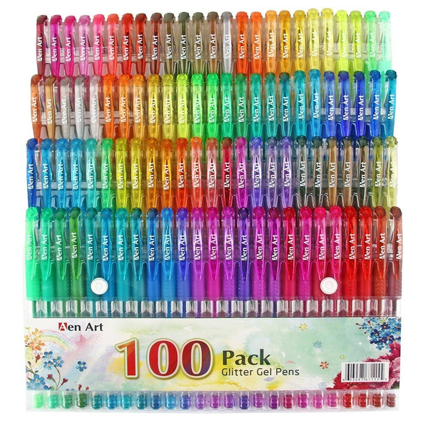 100 Colors Glitter Gel Pen Set, 30% More Ink Neon Glitter Coloring