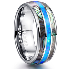 Tungsten Steel Carbide Inlaid Shells Blue Opal Men Rings Never Fade Engagement Ring Men'S Jewelry