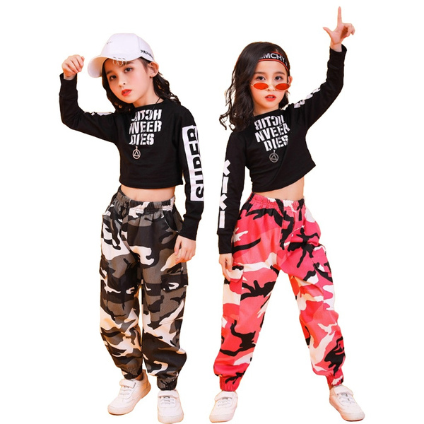 Kids Girls Hip Hop Camouflage Costume Street Dance Performance Sports  Clothing Set