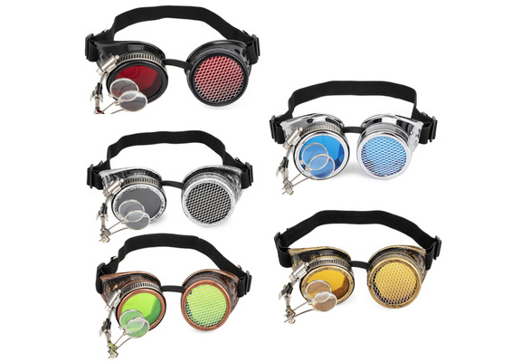 Cosplay Vintage Rivet Steampunk Goggles Glasses Welding Gothic Kaleidoscope  Colorful Retro Goggles