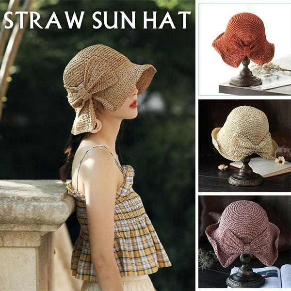Floppy Wide Brim Sun Hat, Women's Hat With Ties, Straw Hat