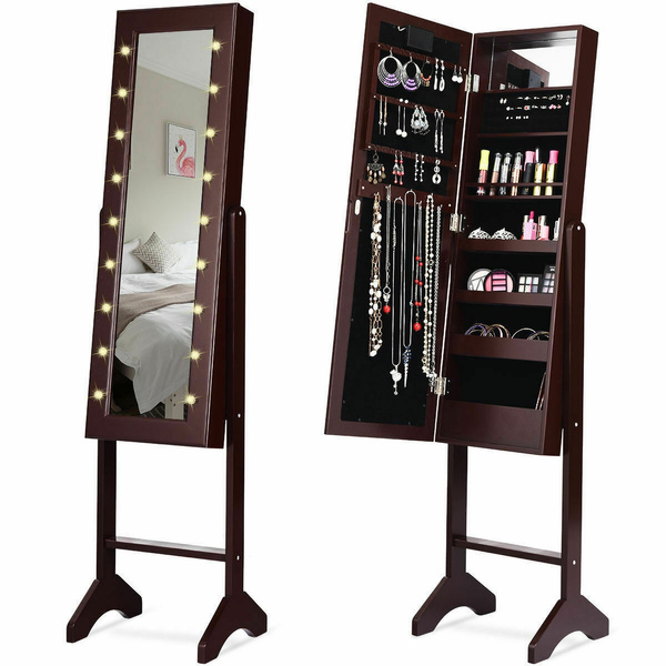 Mirrored Jewelry Cabinet Armoire, Free Standing Jewelry Storage Mirror