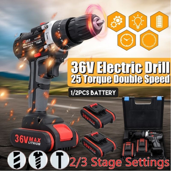 1 or 2pcs 5200mAh Battery 2-Speed 36V Cordless Impact Drill Electric ...