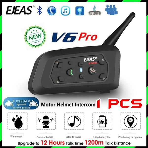 V6 Pro 860mAh Intercom Bluetooth Motorcycle Helmet Headset 6 Rider Comunicador Noise Control Water Resistant 1200M