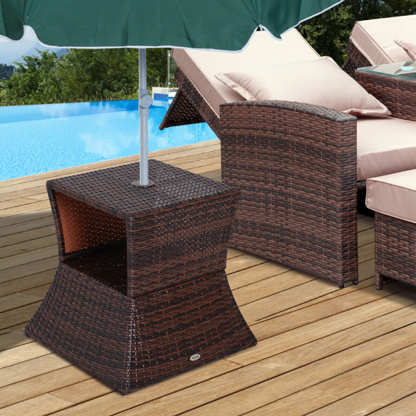 Outdoor Patio Rattan Wicker Coffee Table Bistro Side Table With Umbrella Hole Wish