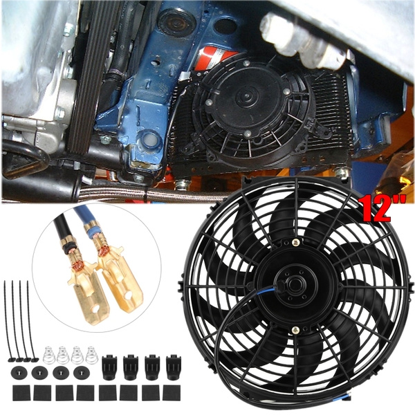 12 12V Car Engine Cooling Fan Universal Car Slim Push Pull Electric Engine Cooling Fan with Mounting Kit 