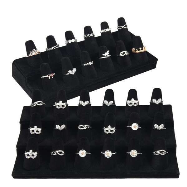 Finger Style 18 Ring Display Holder Stand Flocking Jewelry Ring Display