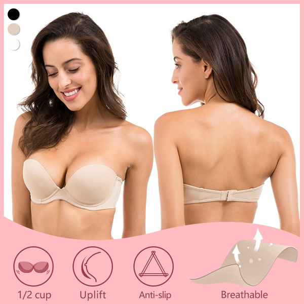 La Isla Women Summer Seamless Moulded Removable Padded Strapless Bra  Breathable Low Cut Detachable Straps Underwire Invisible Push up Bras Plus  Size Women Underwear for Wedding Party 32 34 36 38 A B C D DD E