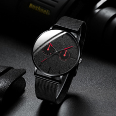 Fashion Mens Business Watches Man Casual Luxury Slim Stainless Steel Mesh Strap Minimalist Black Quartz Wrist Watch Reloj Hombre