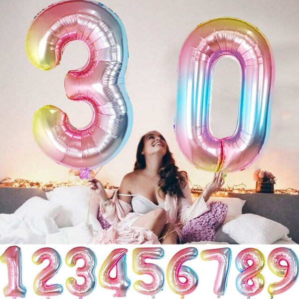 42" Helium Ballons Rainbow 0-9 Number Age  Foil Jumbo Giant Birthday Party Decor 