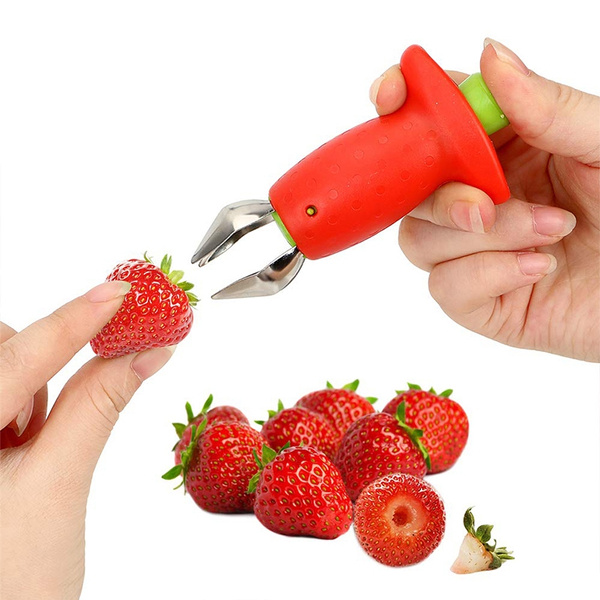 Casecover 1 Piece Strawberry Sheller Metal Tomato Sheller Straw Plastic Fruit Leaf Stem Removal Gadget Kitchen Accessories 