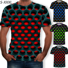 men Geometric 3D three-dimensional pattern digital printing casual fashion short sleeve t-shirt