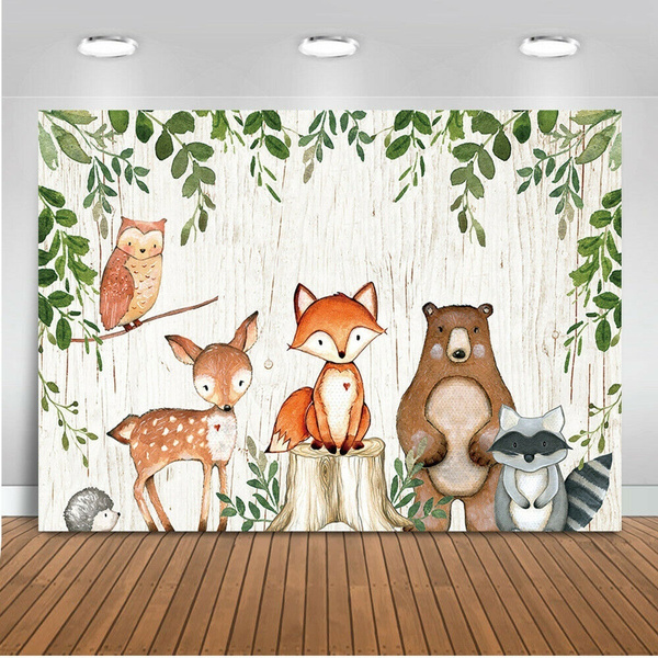 Bebe Photographie Toile De Fond Bois Animaux Fete D Anniversaire Fond Accessoire Jungle Fete Decoration Wish