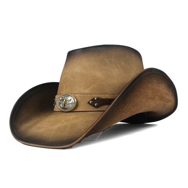 2Stye 100% Leather Cowboy Hat Unisex Men Western Hat For Lady Fedora Sombrero Hombre Size 58-59CM | Wish