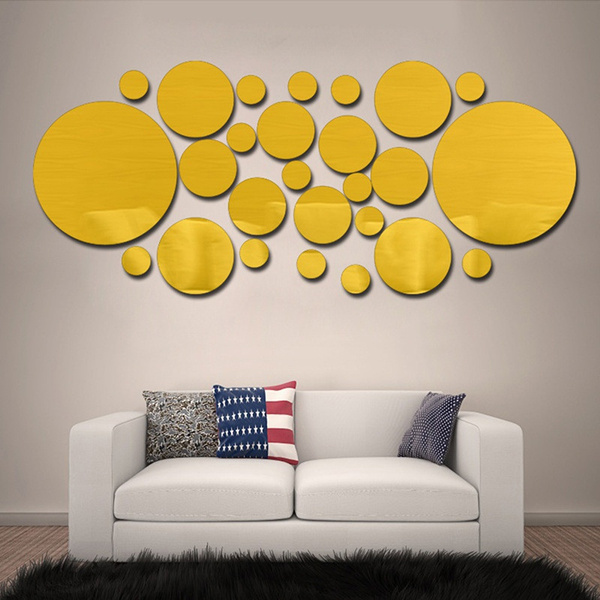 30 Pcs Set Diy Acrylic Art Sticker Mirror Circle Wall Stickers Home Bedroom Office Decor Mural Decoration Wish 30 Pcs Set Diy Acrylic Art Sticker, Round Wall Stickers