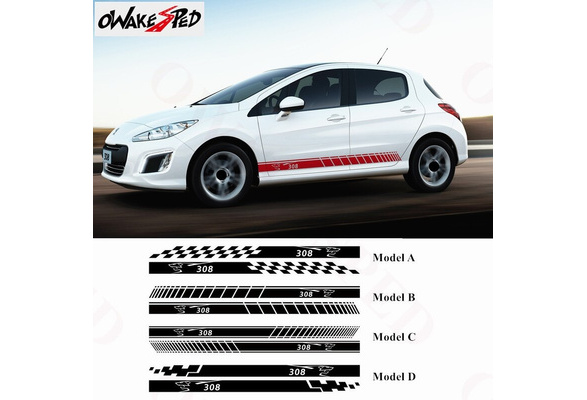 TURIM 2pcs Car Door Side Skirt Stickers， For Peugeot 207 Sports