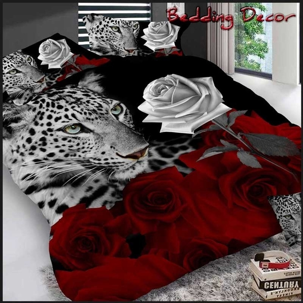 Fashion Heart Move New Leopard&Rose Duvet Cover Set Queen/king Size 2