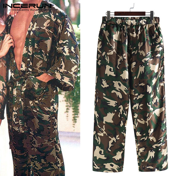 Cozy Satin Mens Camouflage Sleep Pants Pyjamas Sleepwear Home